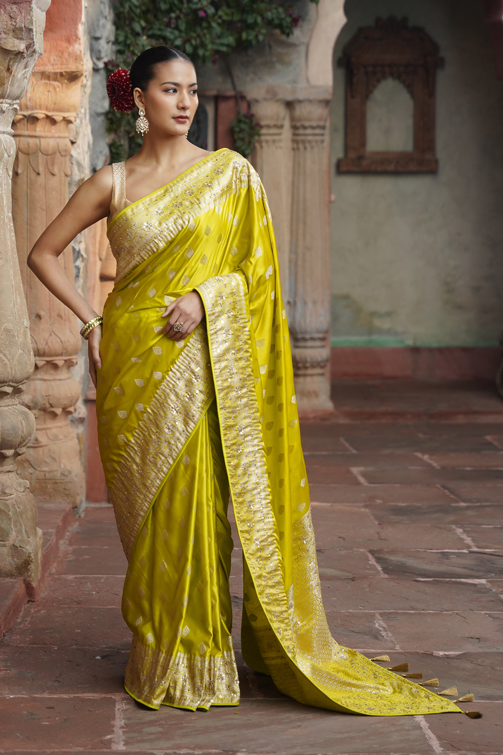 Livia Banarasi Saree - Lime