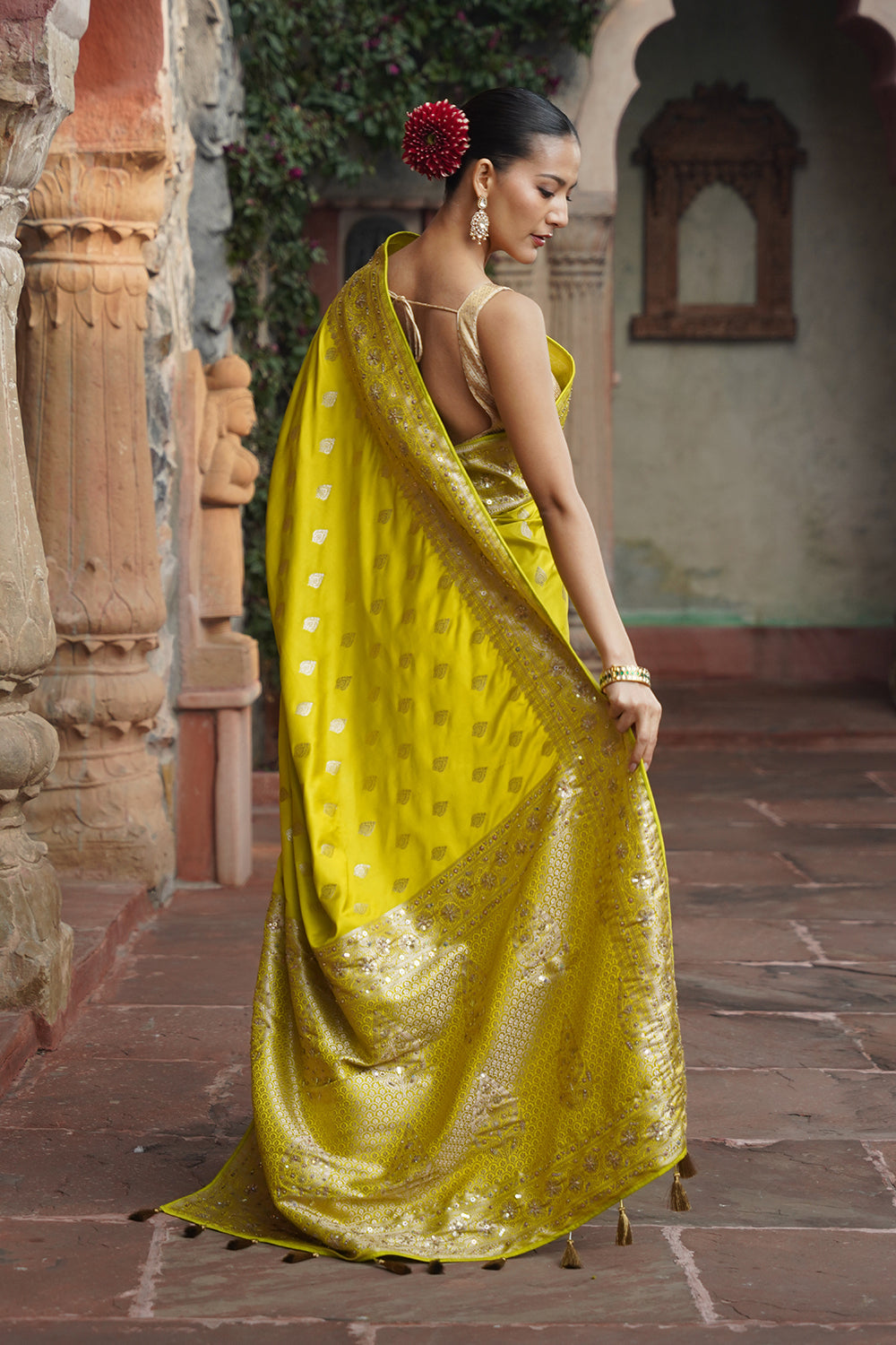 Livia Banarasi Saree - Lime