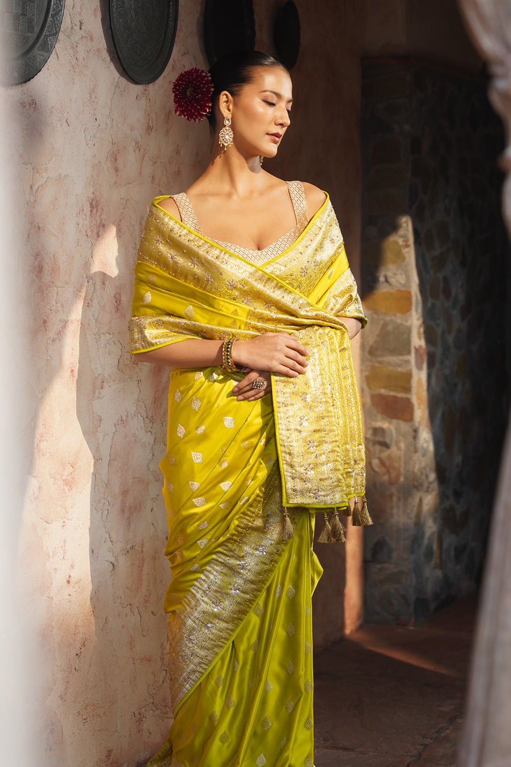 Livia Banarasi Saree - Lime