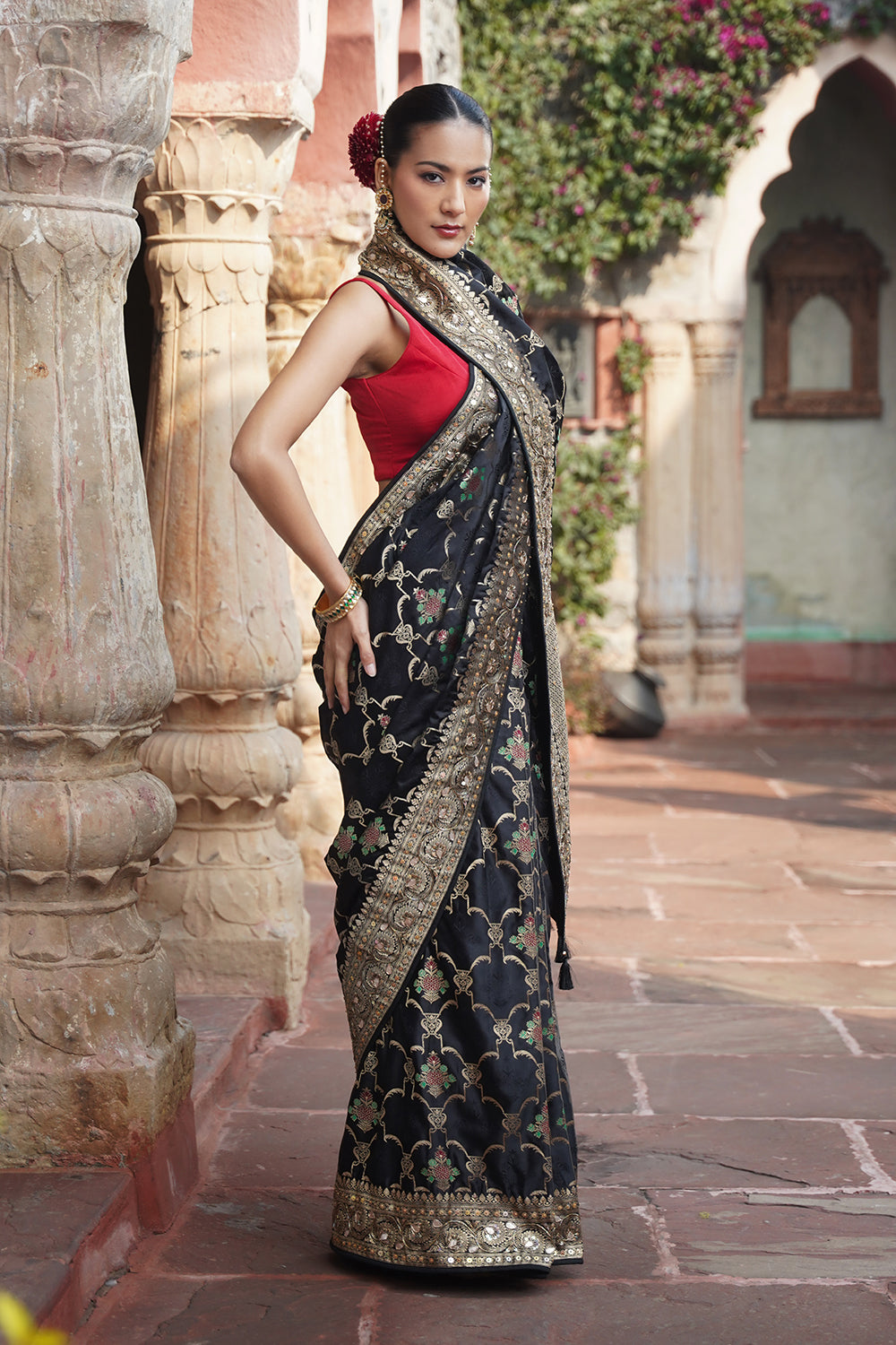 Ciara Banarasi Saree - Black