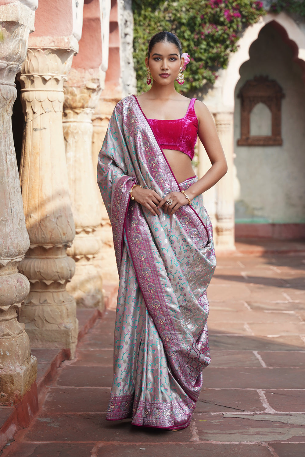 Mavi Banarasi Saree - Powder Grey