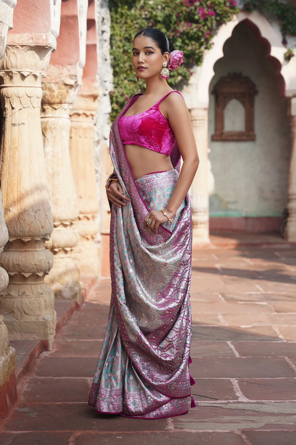 Mavi Banarasi Saree - Powder Grey