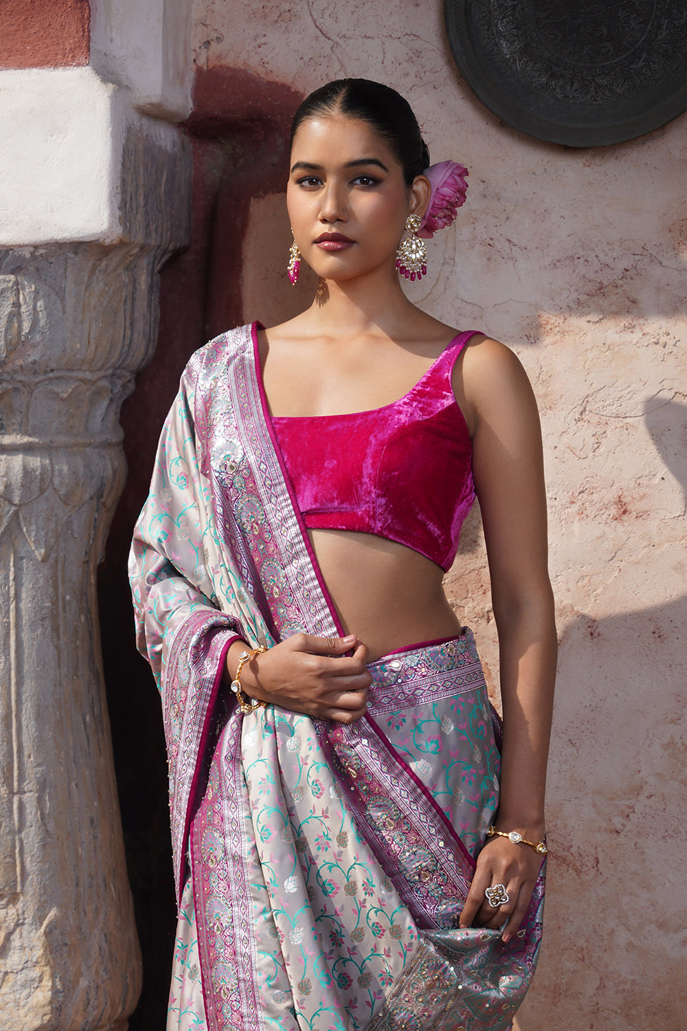 Mavi Banarasi Saree - Powder Grey