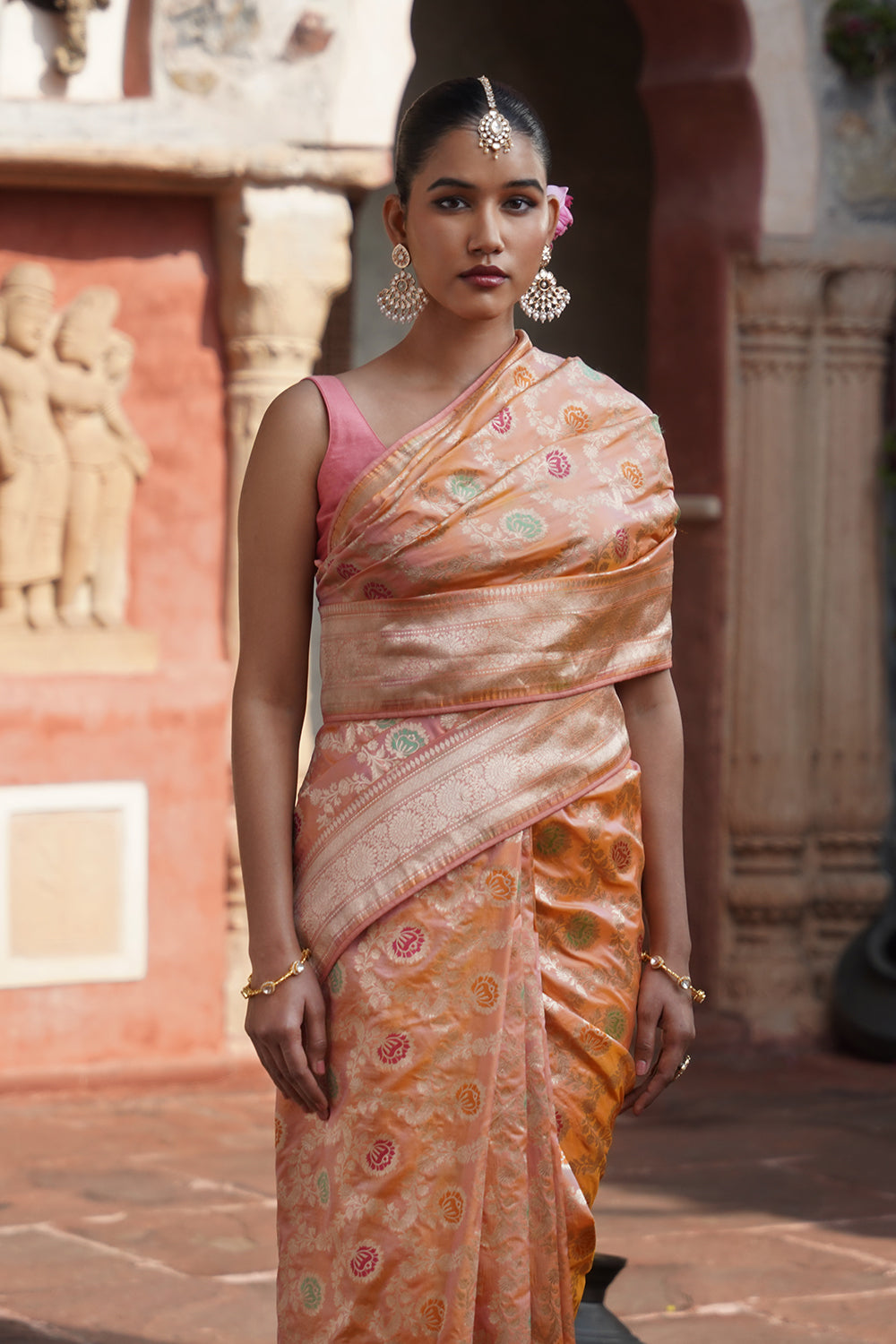 Pia Banarasi Saree - Peach