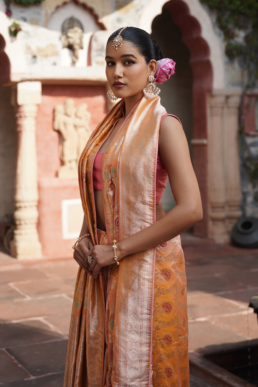 Pia Banarasi Saree - Peach