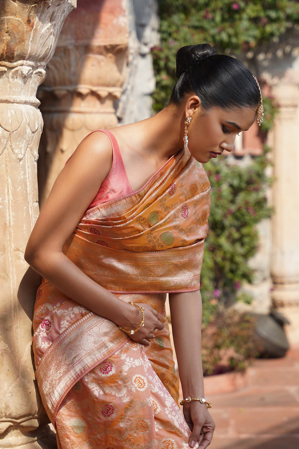 Pia Banarasi Saree - Peach