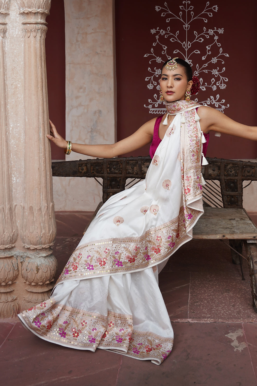 Eira Banarasi Saree - White