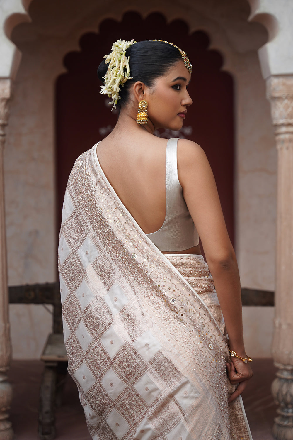 Zaria Banarasi Saree - Ivory