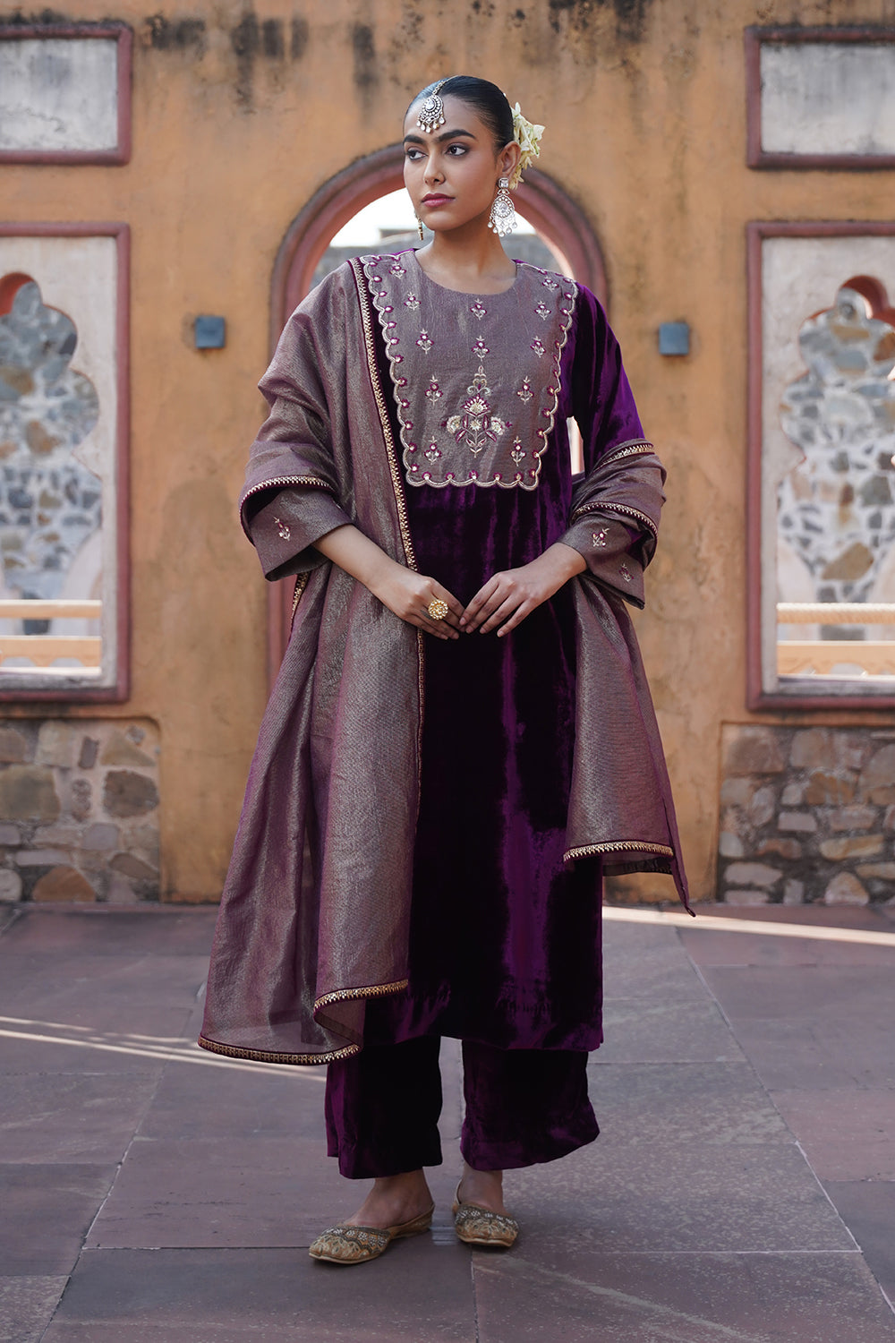 Mahsa Velvet Suit Set - Plum