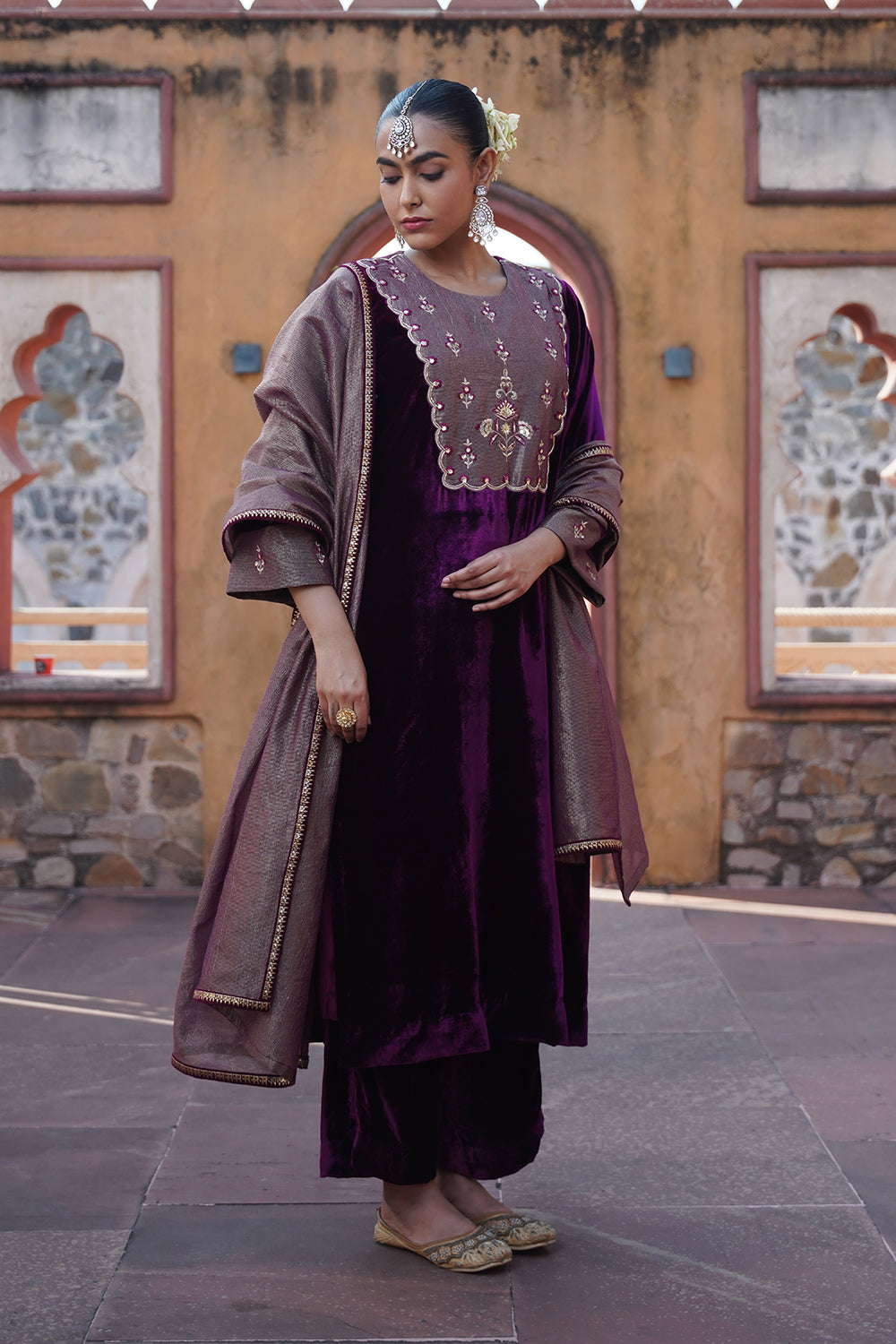 Mahsa Velvet Suit Set - Plum