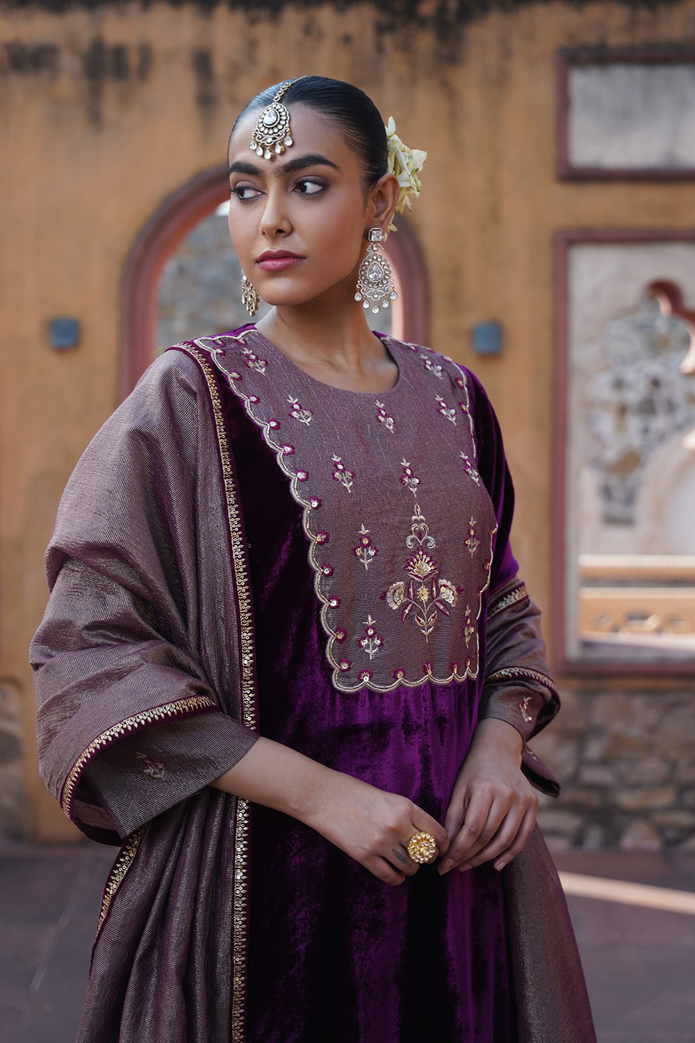 Mahsa Velvet Suit Set - Plum