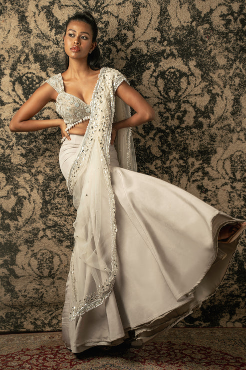 Crystal Embroidered Pre-Draped Skirt Saree