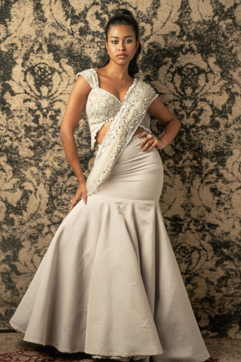 Crystal Embroidered Pre-Draped Skirt Saree