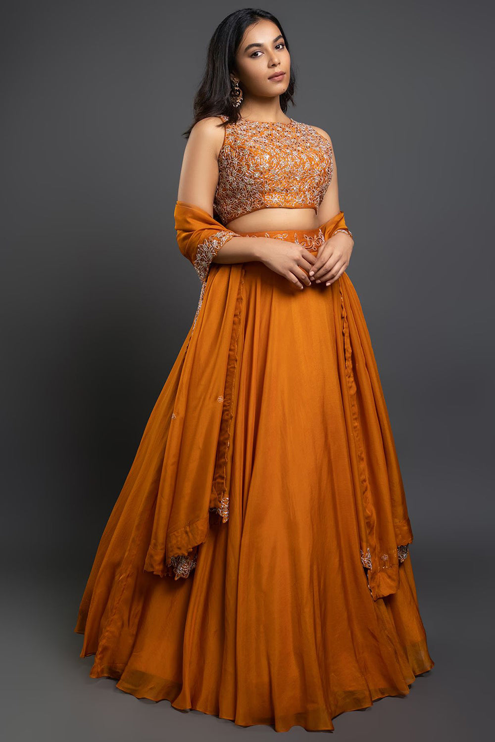 Orange Raw Silk & Organza Lehenga Set