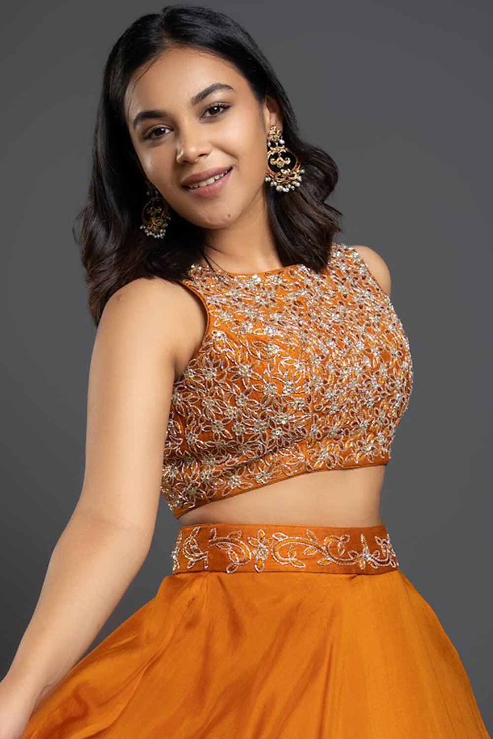 Orange Raw Silk & Organza Lehenga Set