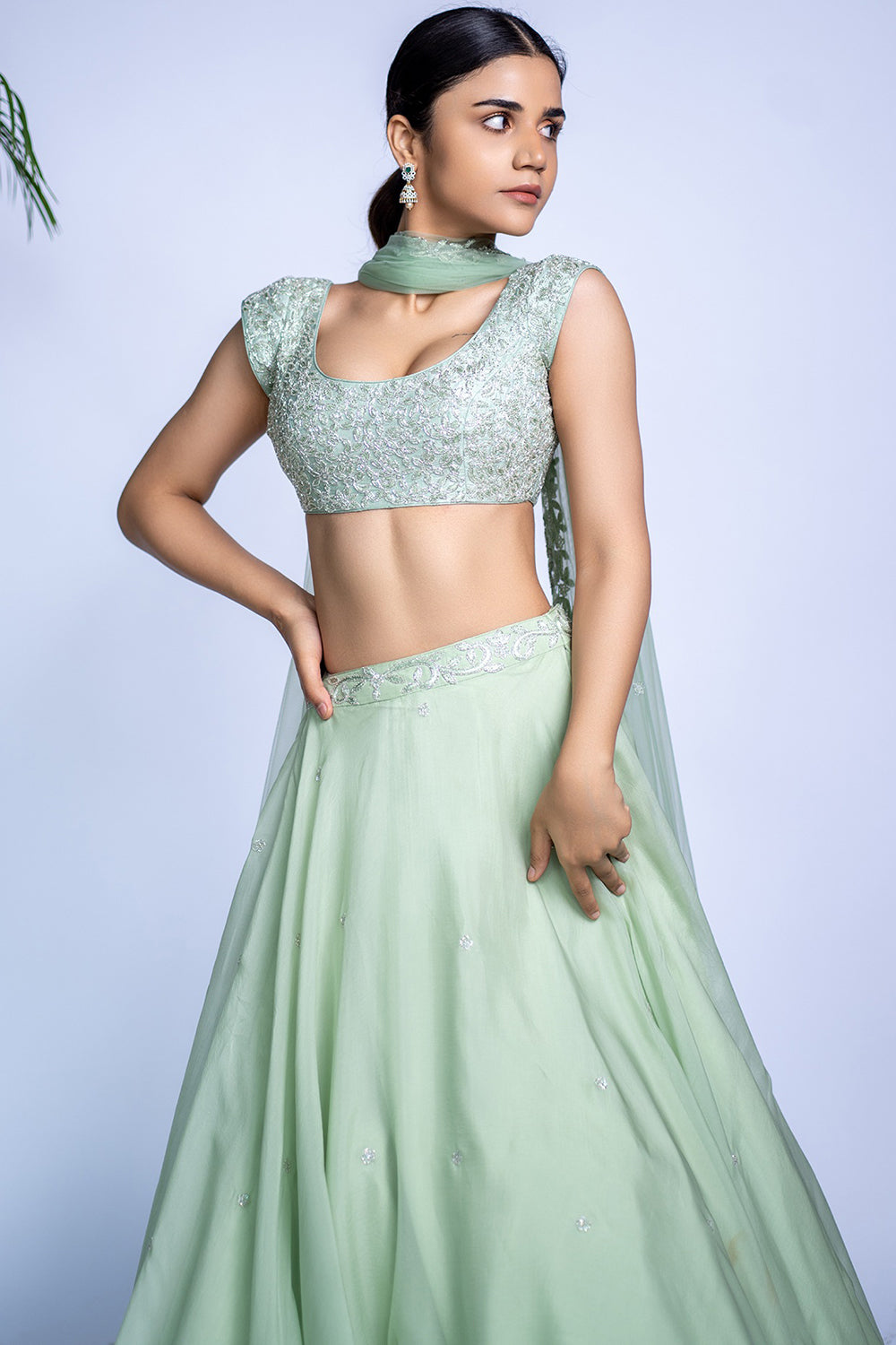 Pastel Green Tulle Flared Lehenga Set