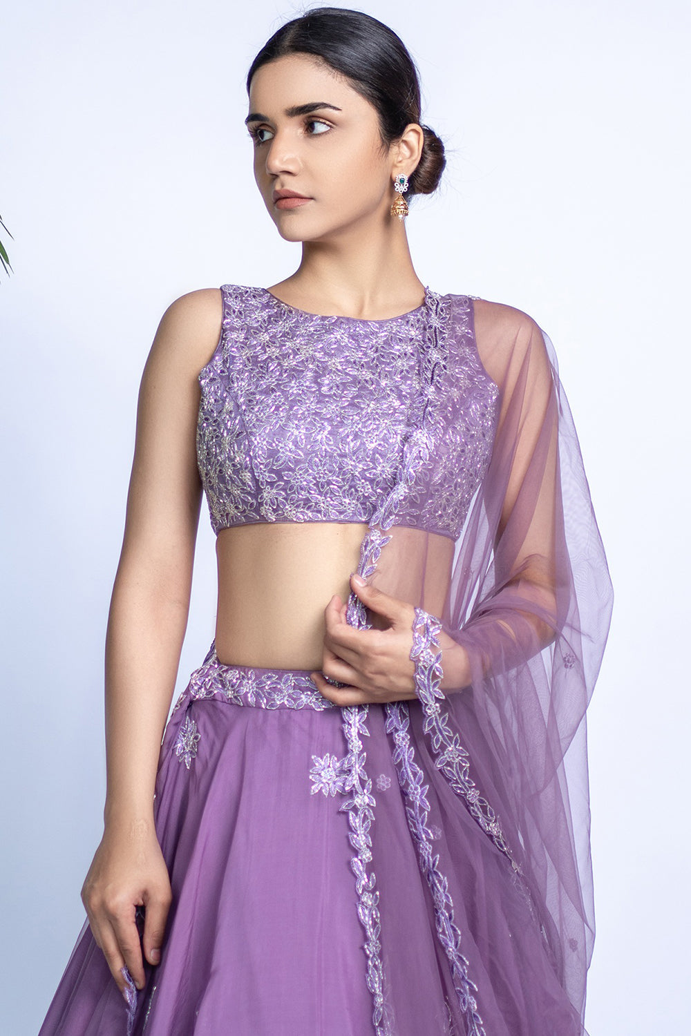 Lavender Tulle Flared Lehenga Set