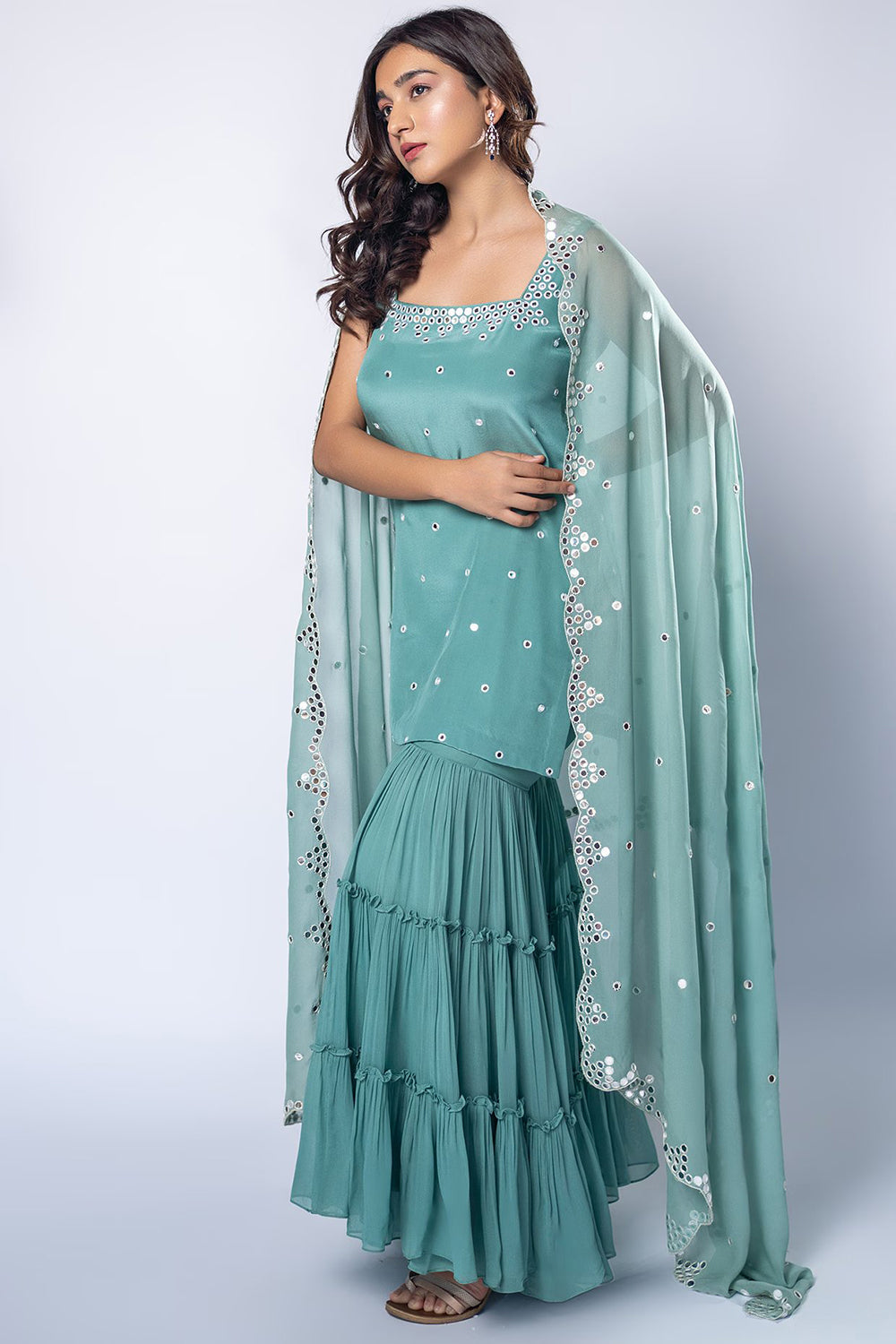 Aqua Blue Georgette Sharara Set