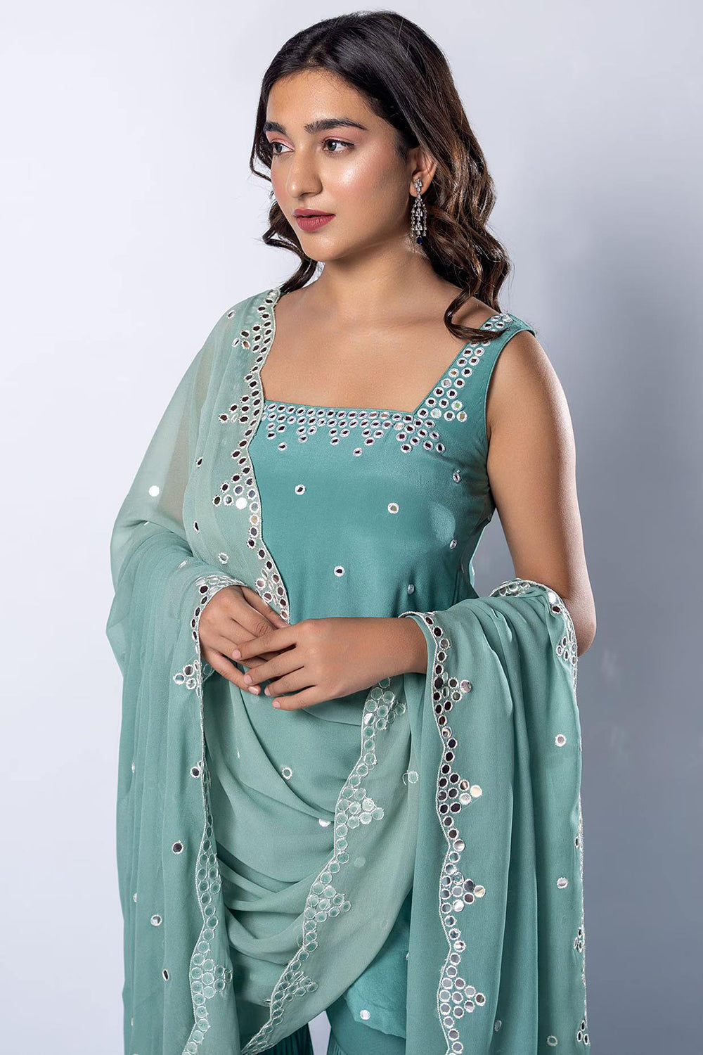Aqua Blue Georgette Sharara Set