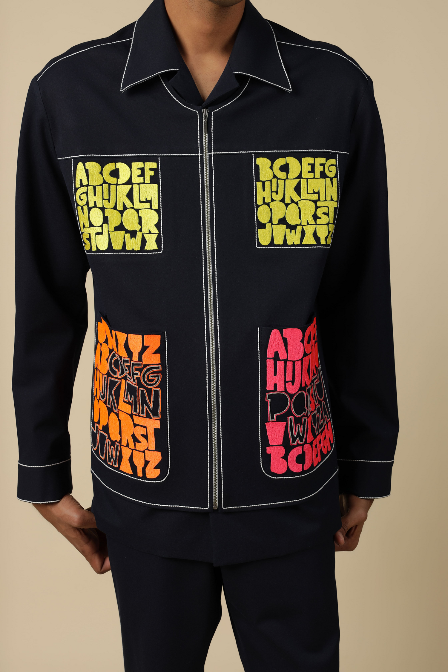 Straight Pants Of "(Pocket Embroidered Jacket )"