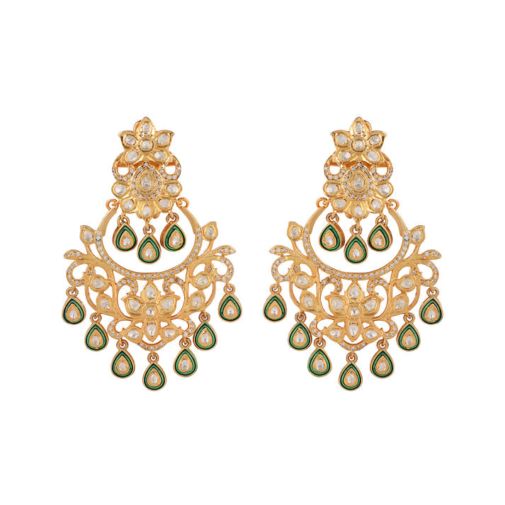 CY Sica Jewellery Green Enamelled Polki Earrings Front 2
