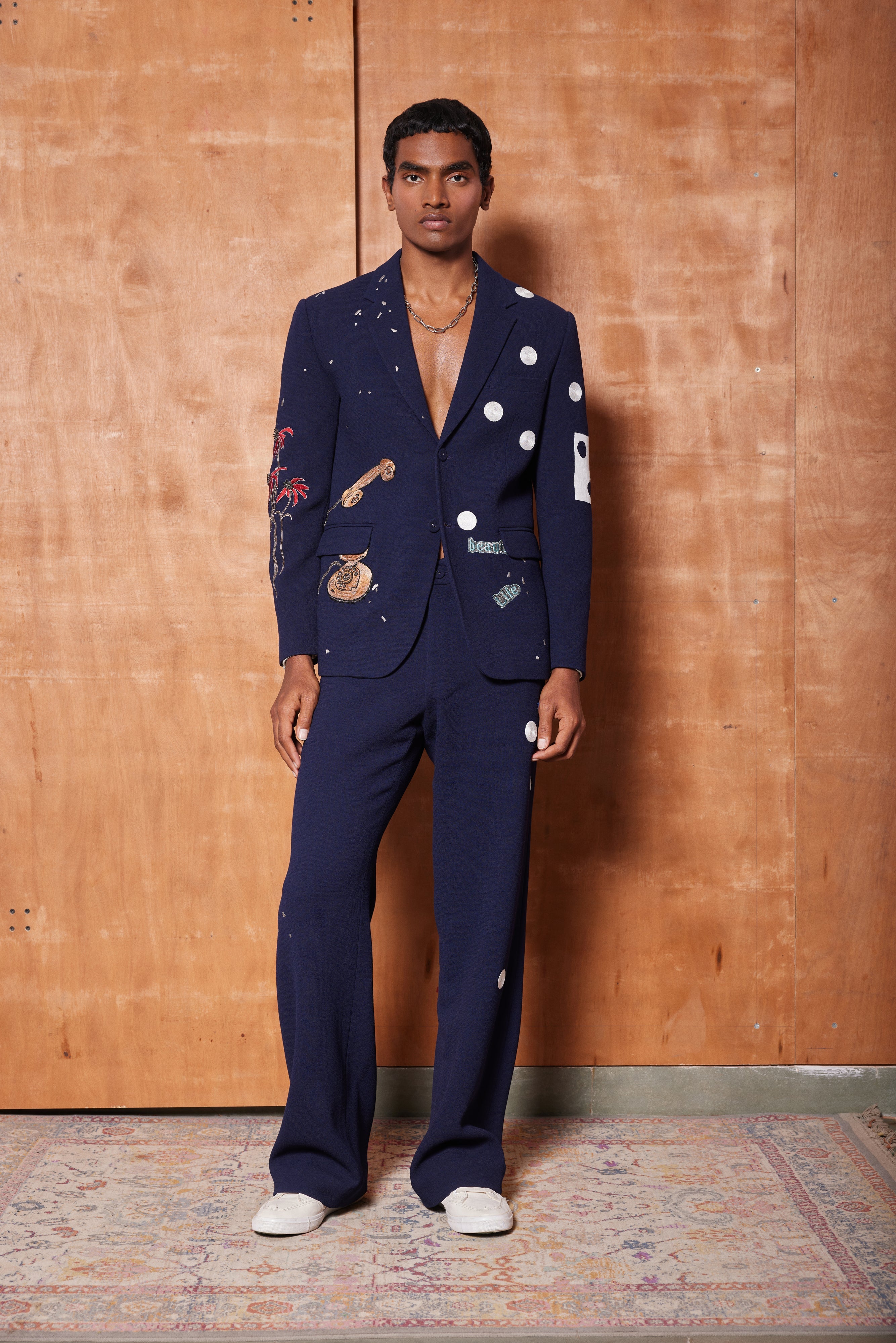STRAIGHT PANTS OF ( HEART, TELEPHONE AND TEXT BLAZER )