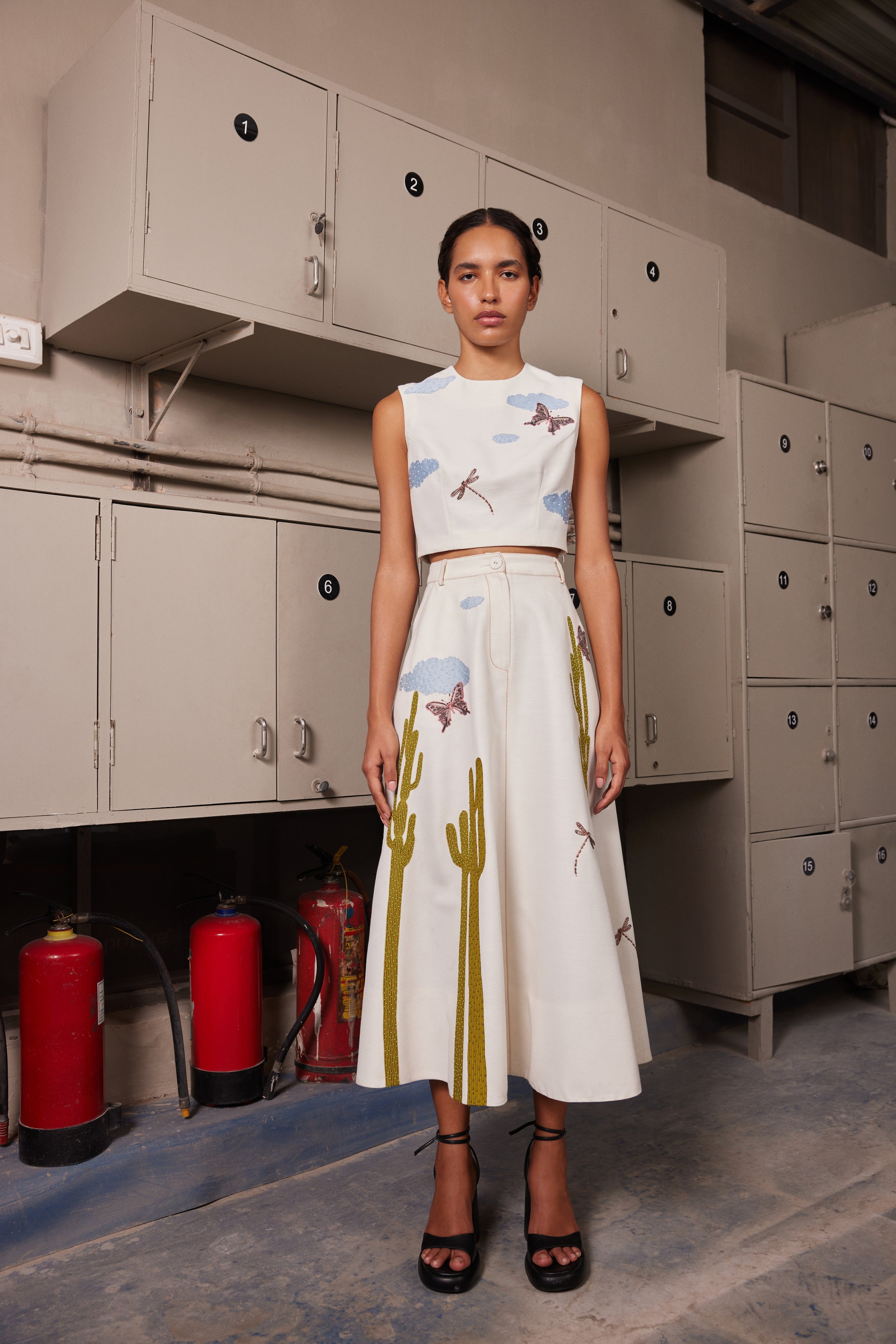 TIER SKIRT OF ( CACTUS CROP TOP )