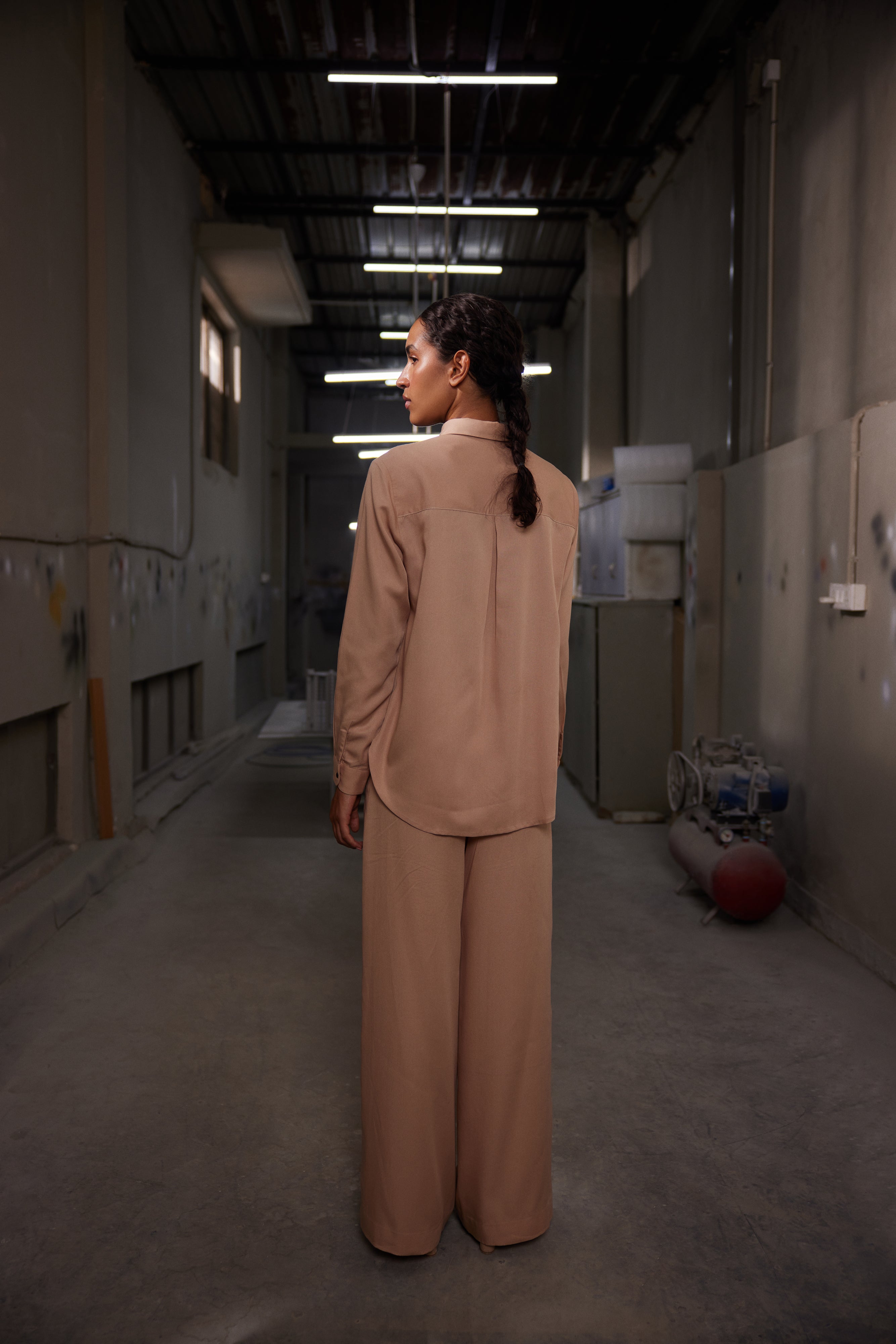 FLARED PANTS OF ( MONKEY AND TREES HIGH LOW SHIRT )