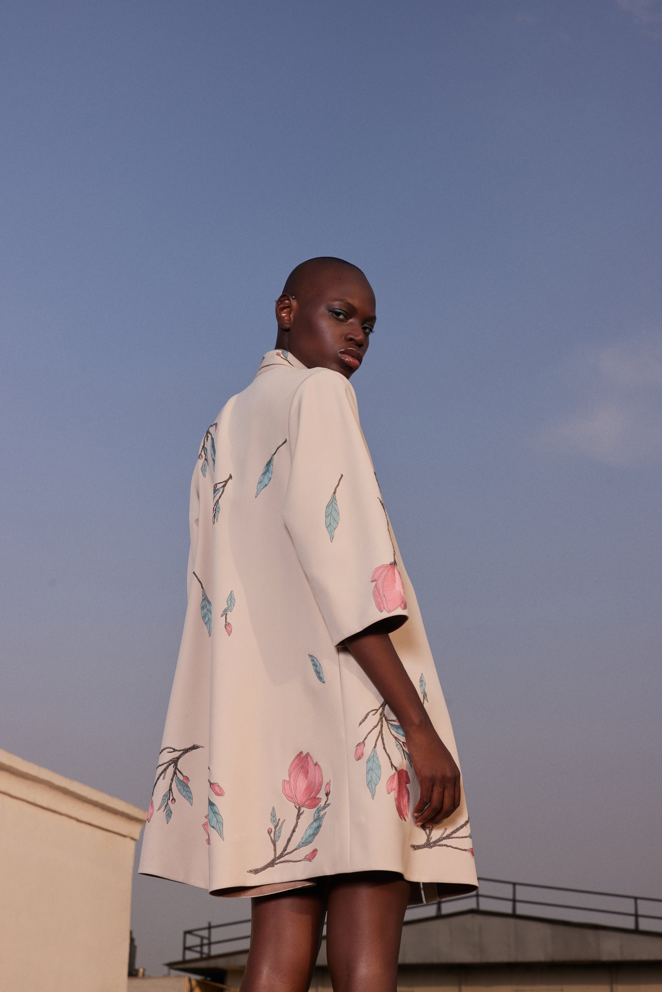 MAGNOLIA BLOSSOM SHAWL COLLAR FLARED DRESS