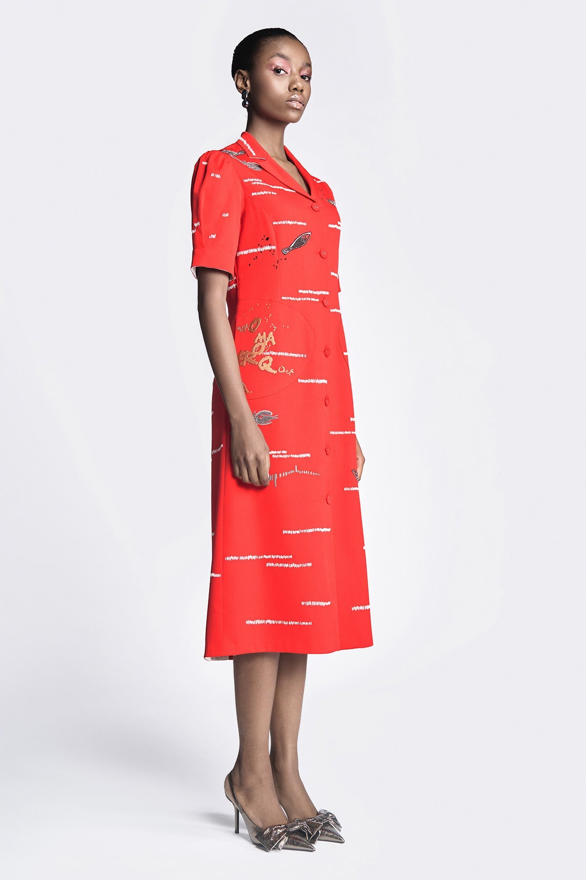Fish and Prawn Puff Sleeve Dress