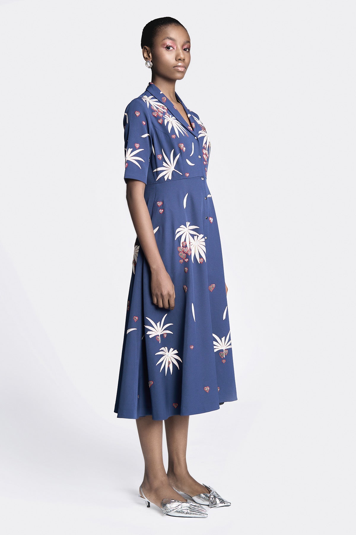 Fruit and Leaf Shawl Collar Dress