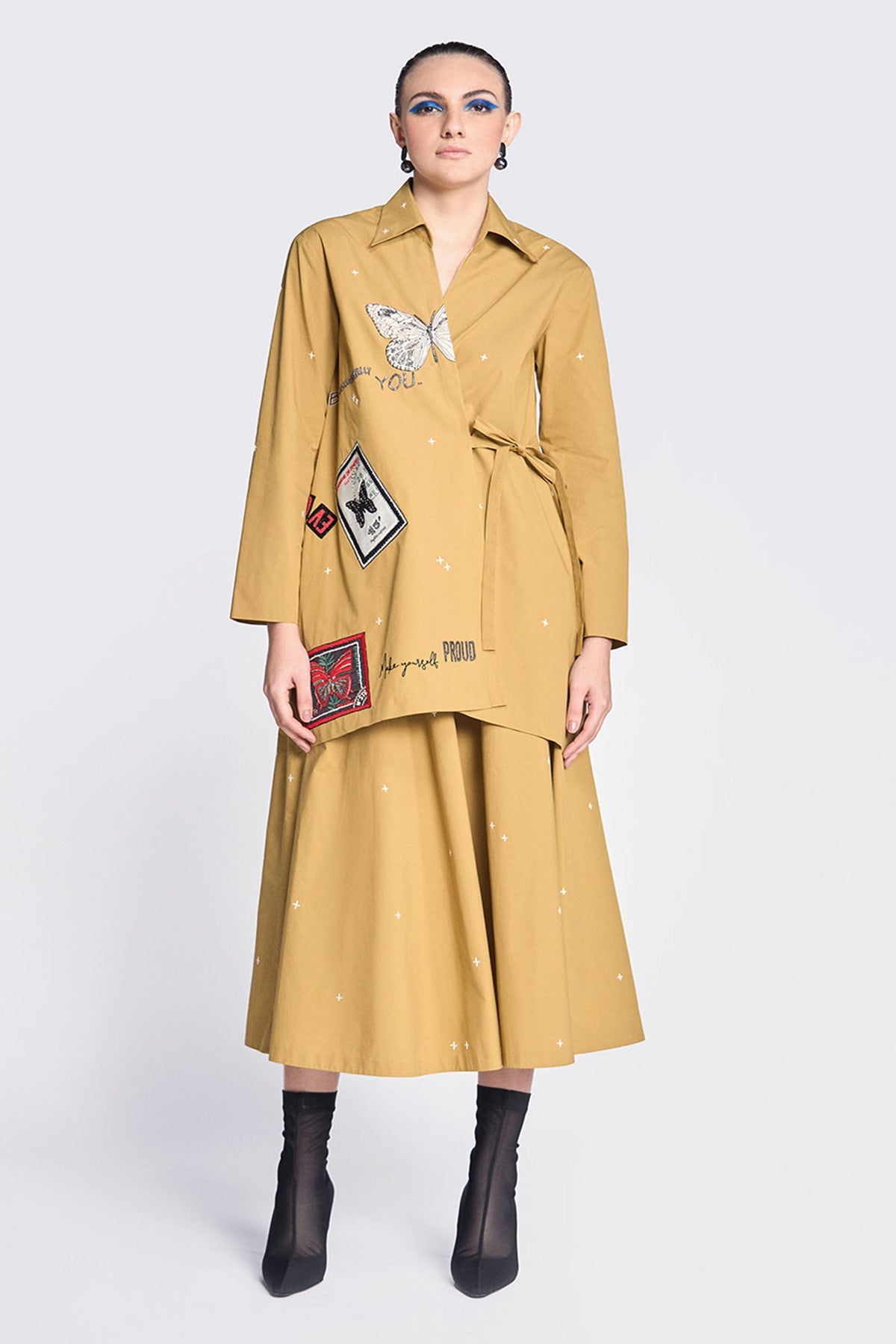 Circular Skirt of (Butterfly Stamp Cross Shirt)