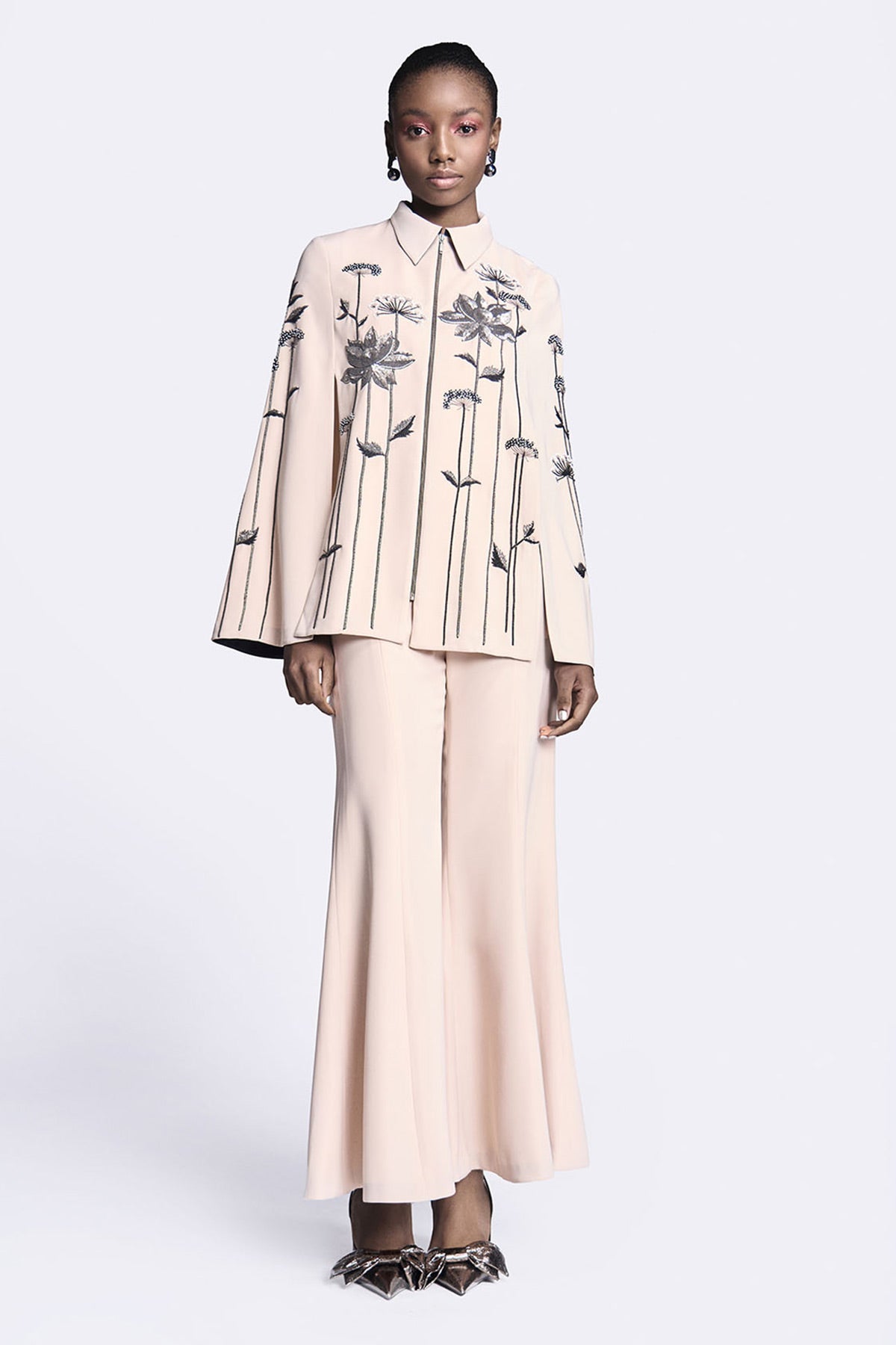 Metallic Lotus Cape With Bell Bottom Pants