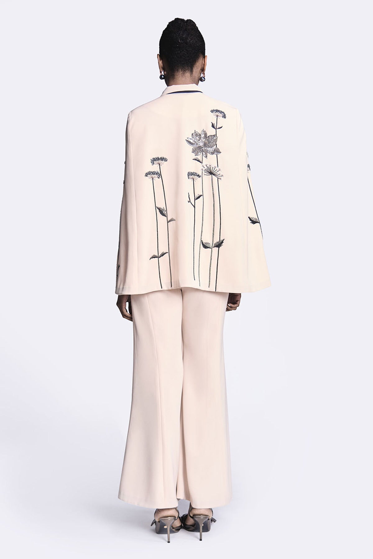 Metallic Lotus Cape With Bell Bottom Pants