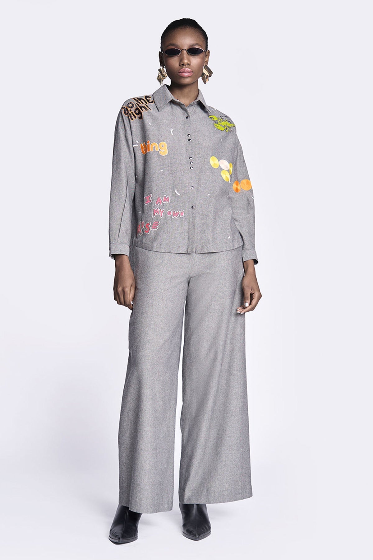 Circles and Crab Drop Shoulder Asymmetric Shirt