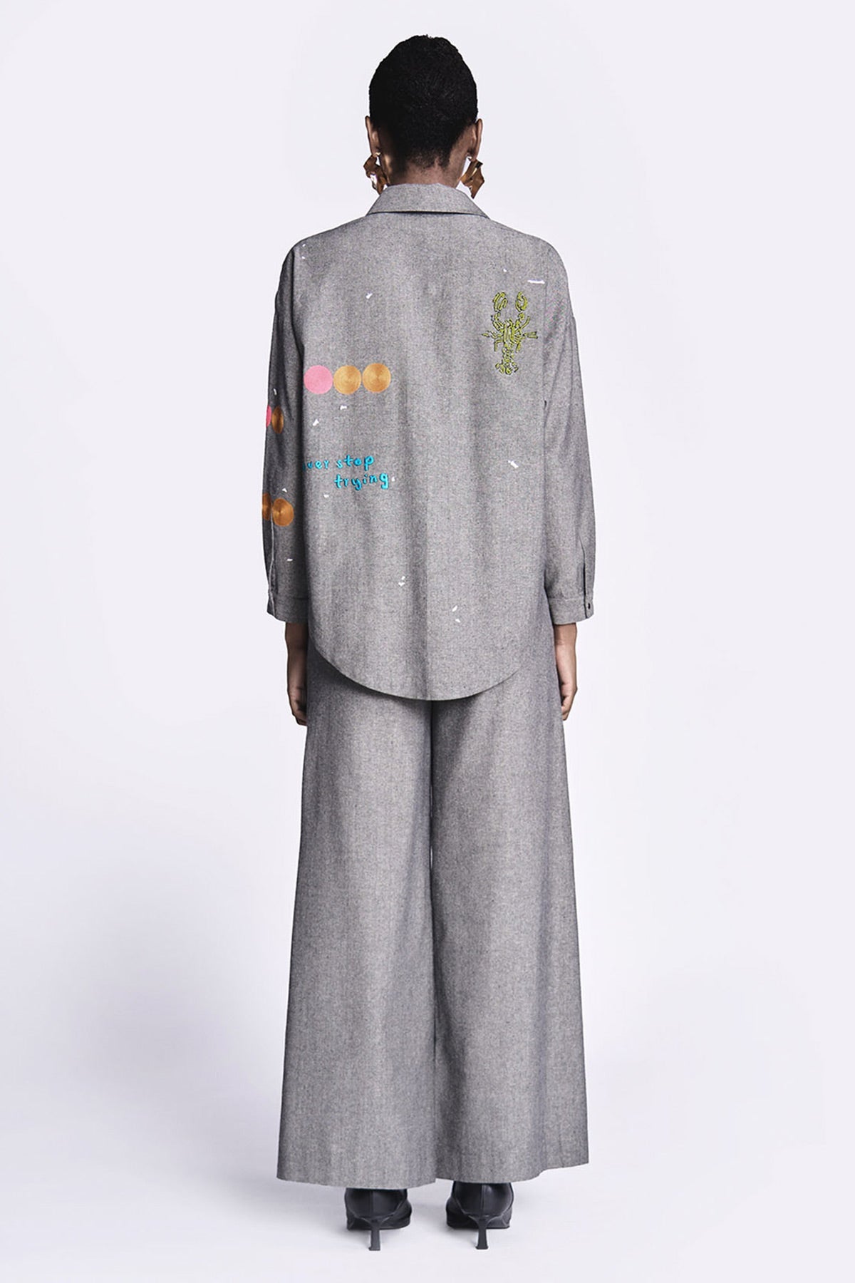 Circles and Crab Drop Shoulder Asymmetric Shirt
