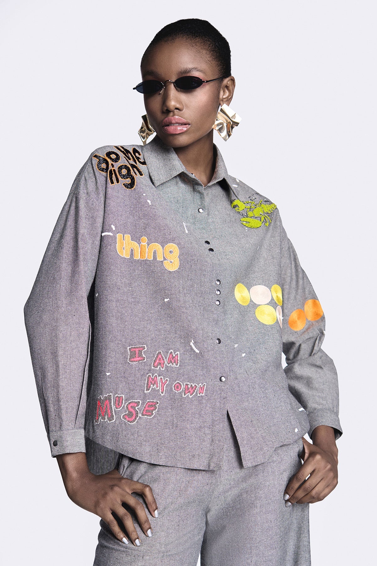 Circles and Crab Drop Shoulder Asymmetric Shirt