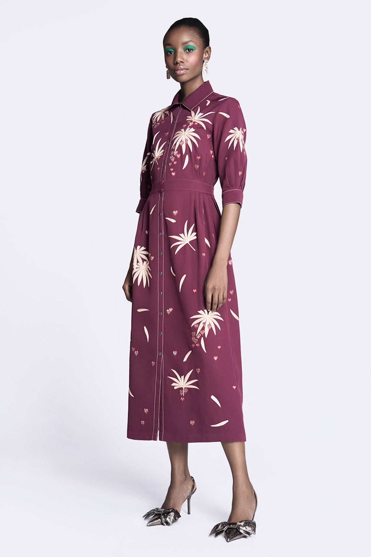 Fruit and Leaf Side Pleated Long Dress