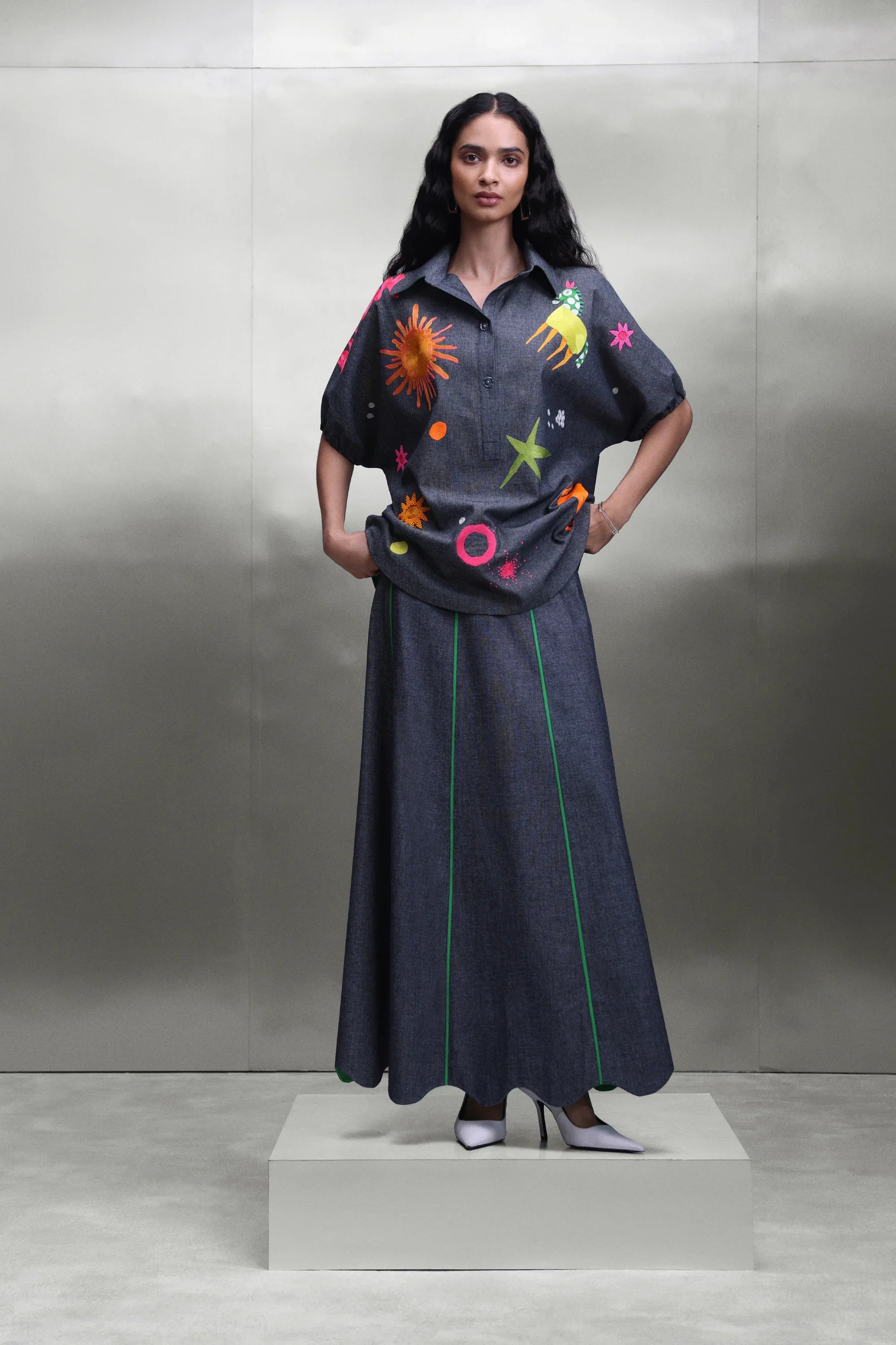 KIDOODLE BUTTON DOWN TOP WITH PANELLED SKIRT