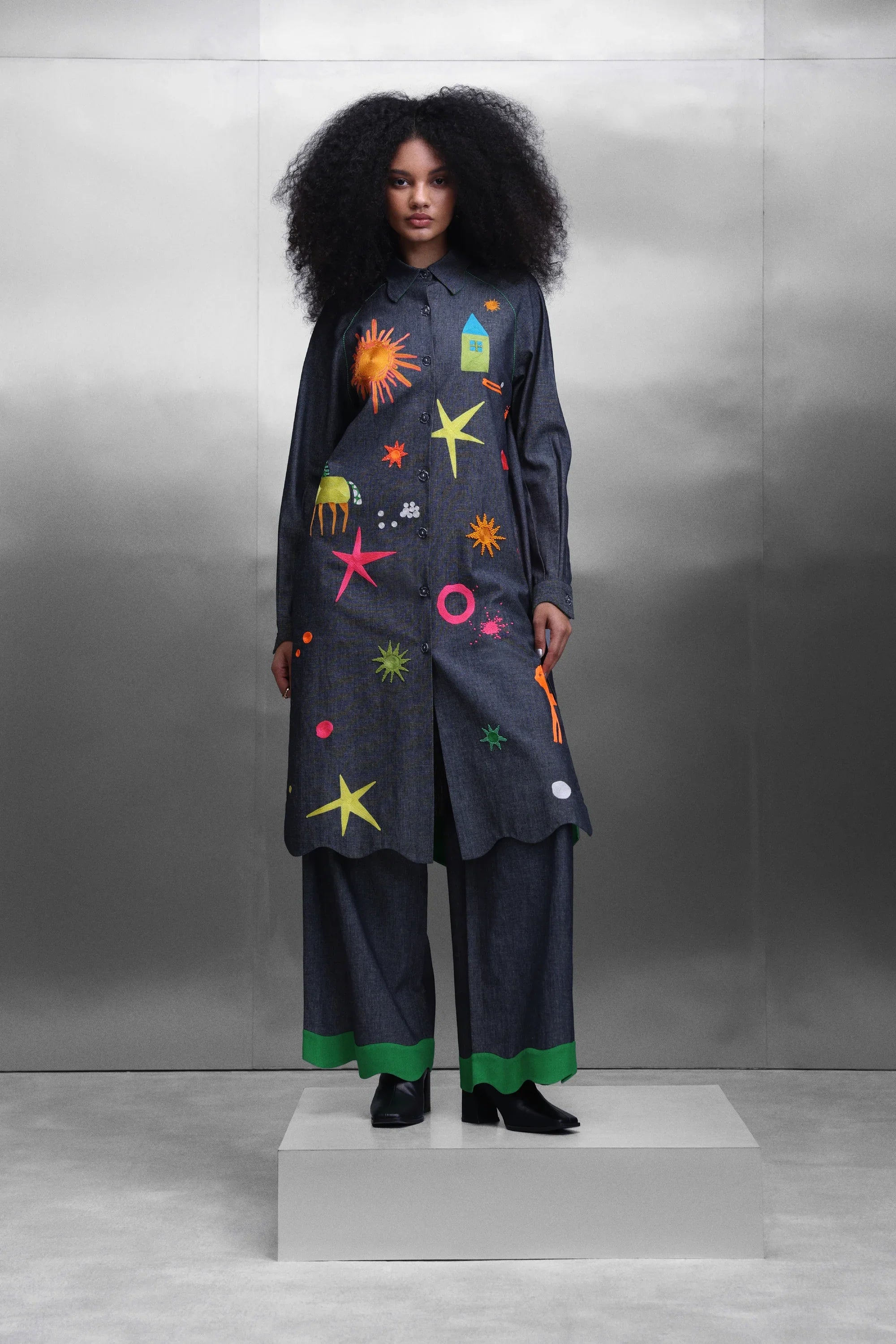 FLARED PANTS OF ( KIDOODLE RAGLYAN SLEEVE LONG SHIRT DRESS )