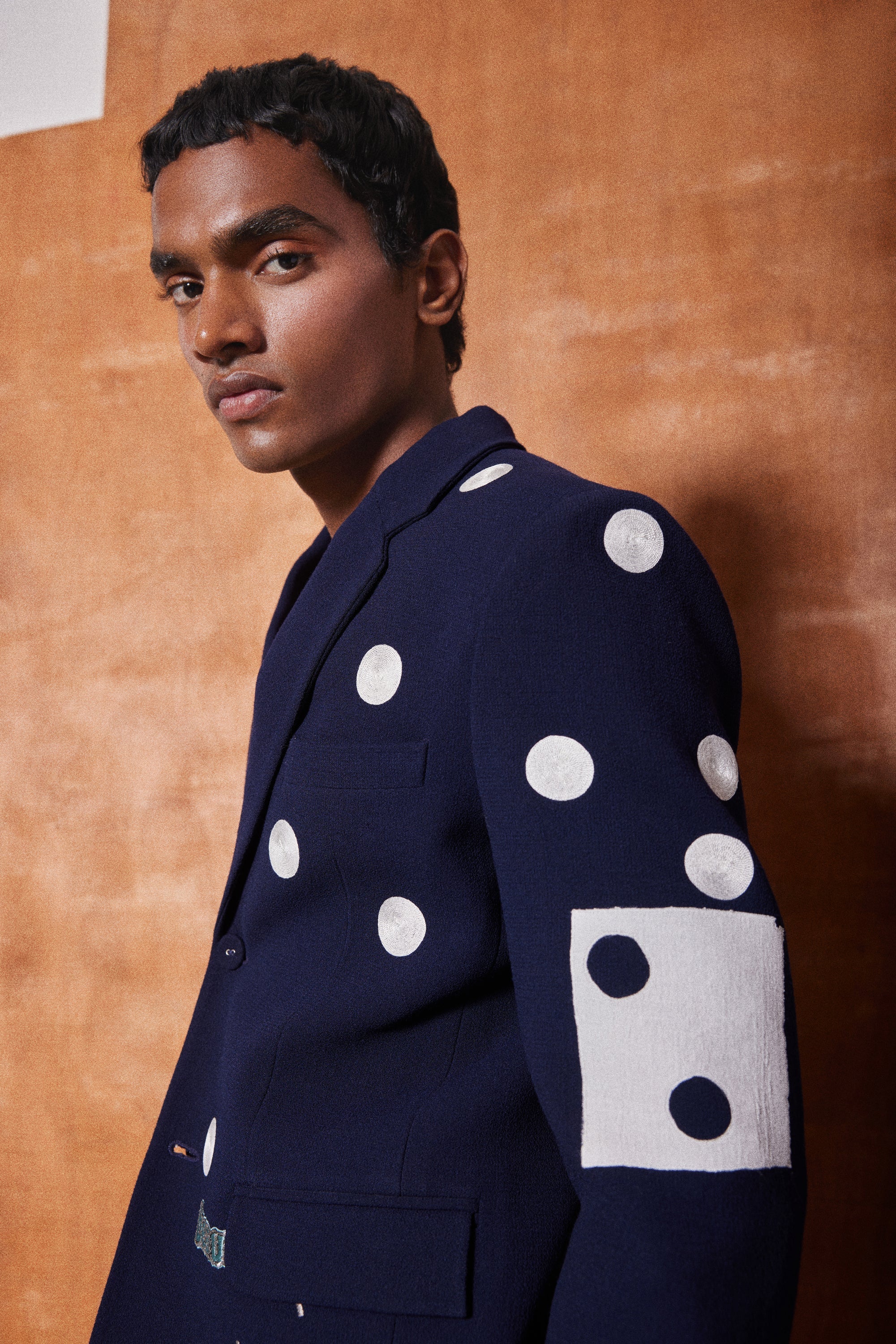 HEART, TELEPHONE AND TEXT BLAZER WITH STRAIGHT PANTS