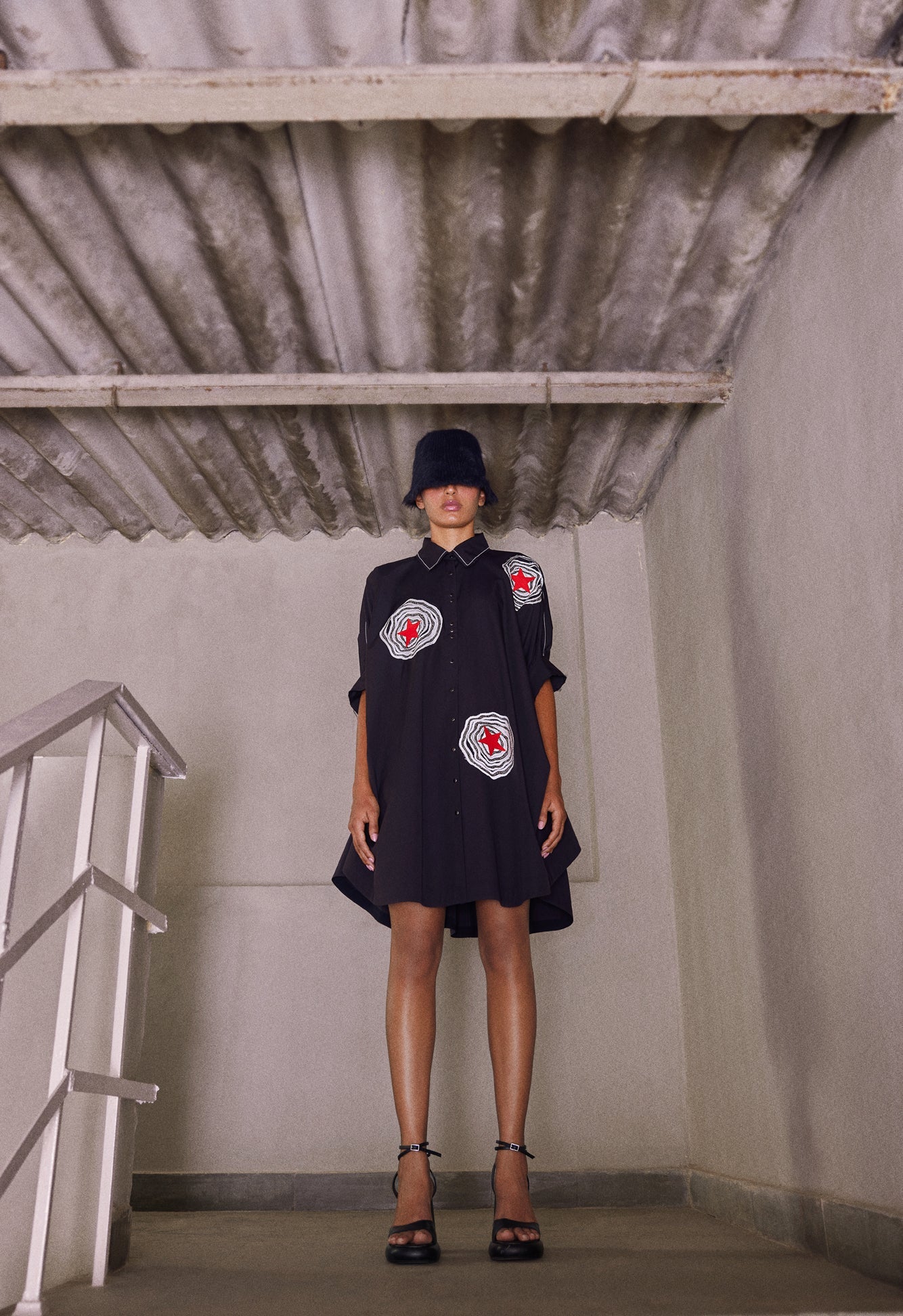 RADIANT STAR GATHERED SLEEVE SHIRT DRESS