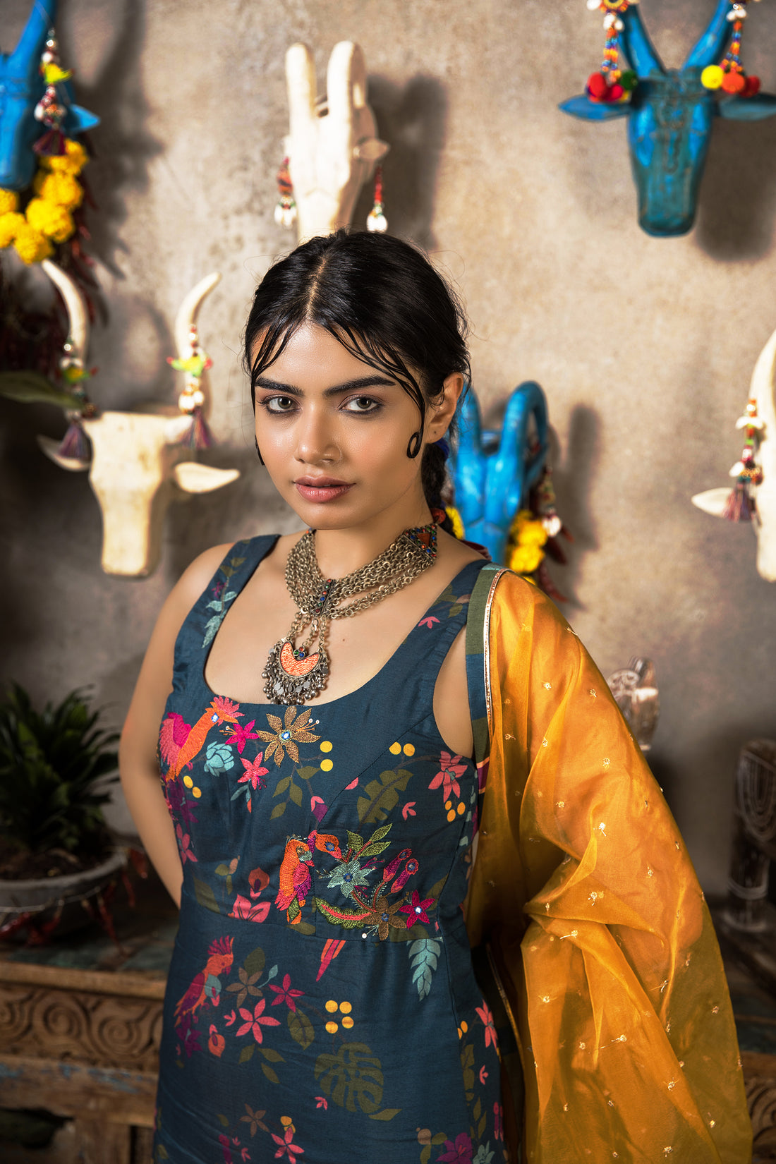 Faizy-Crown Jewel Blue Jamdani Piece Kurti Set