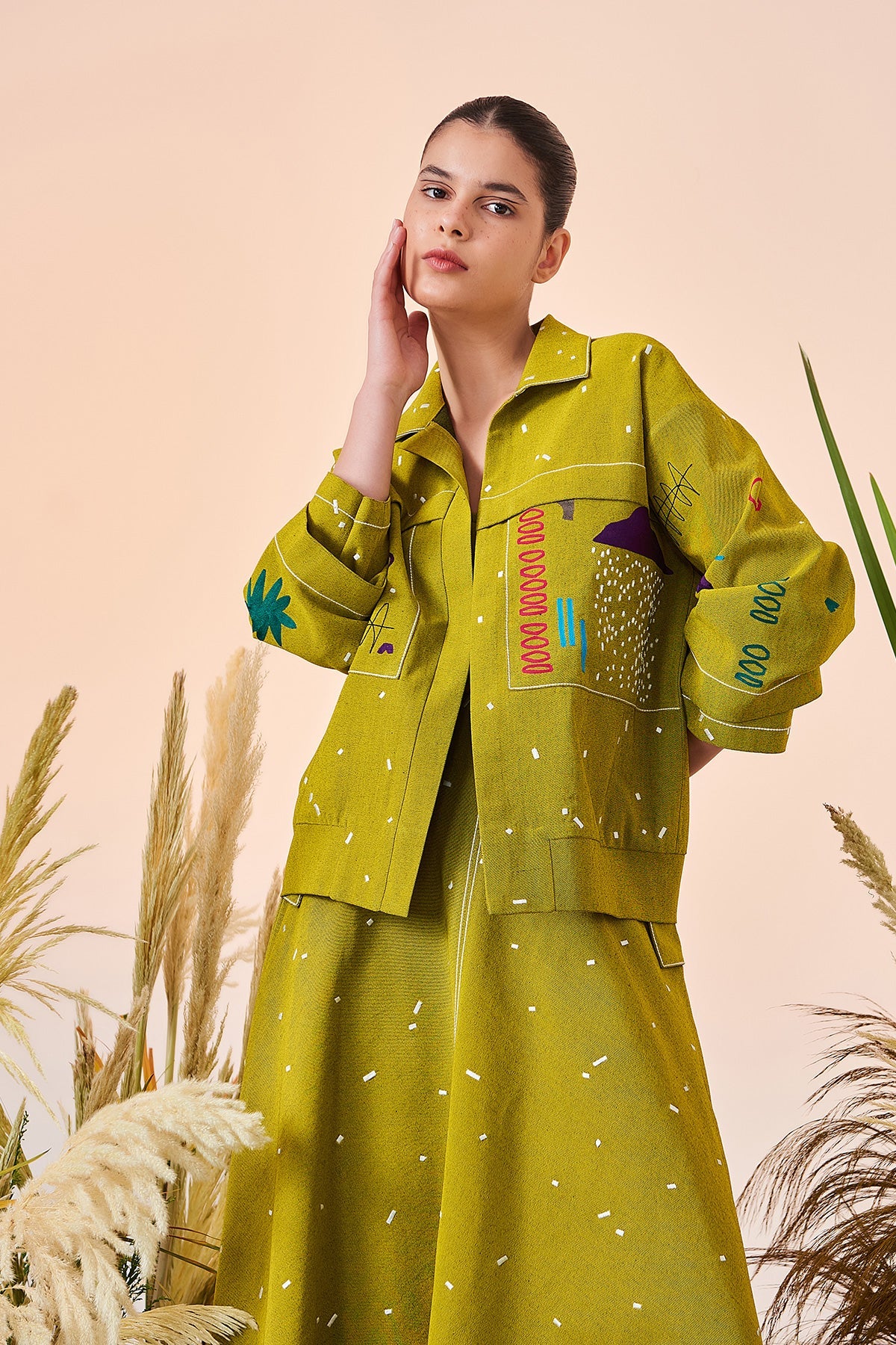Circular Skirt Of (Abstract Shapes And Ostrich Jacket)