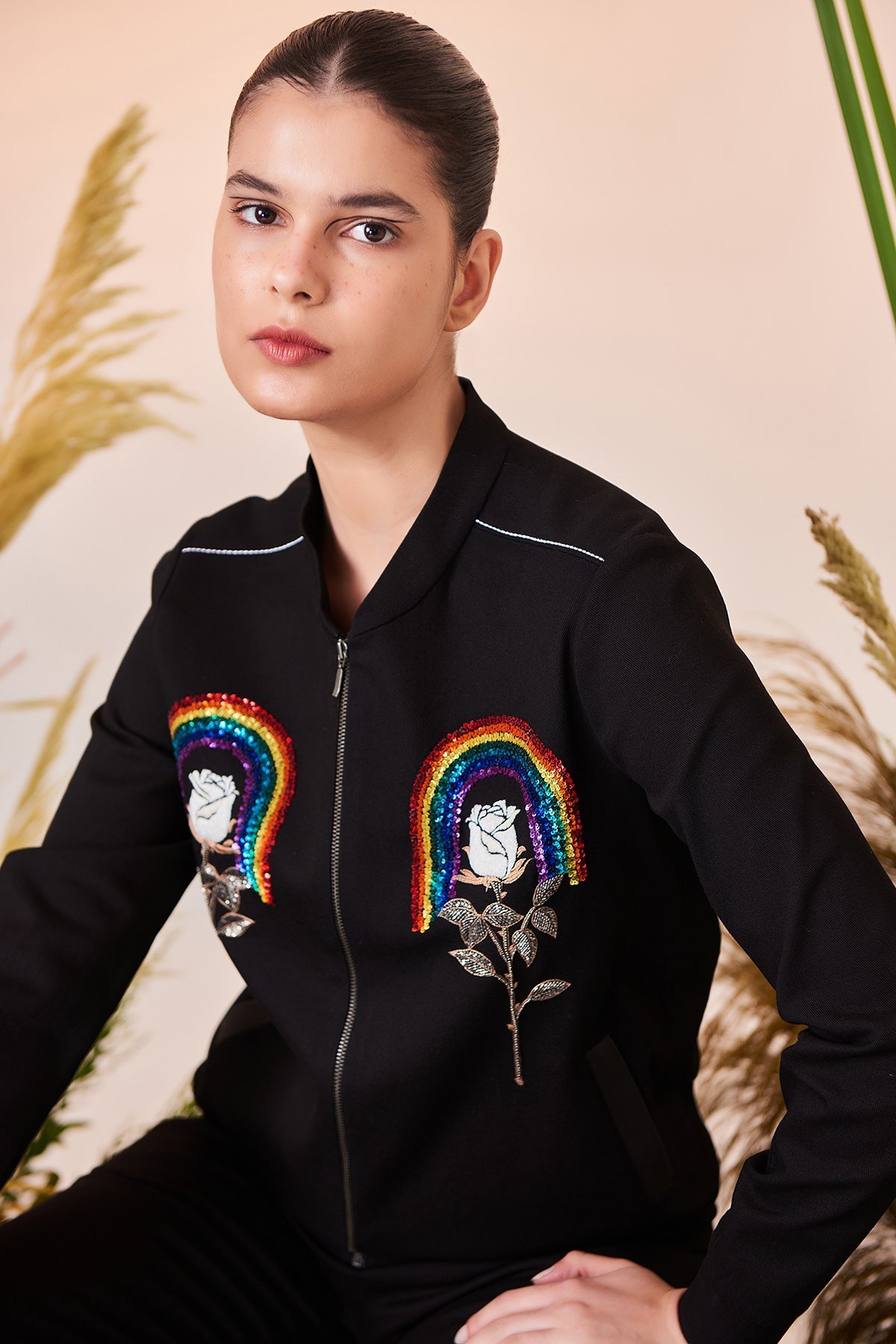 Rainbow And Rose Bomber Jacket