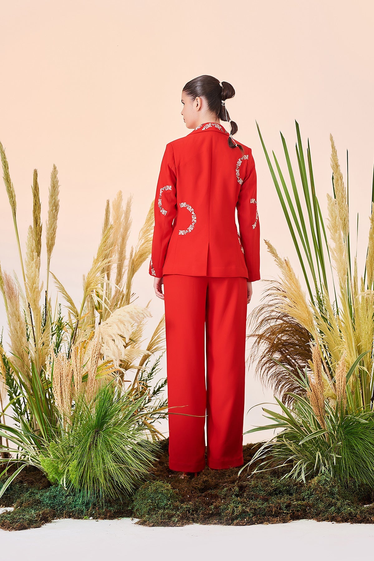 Love Circle Nipped Waist Coat And Straight Pant