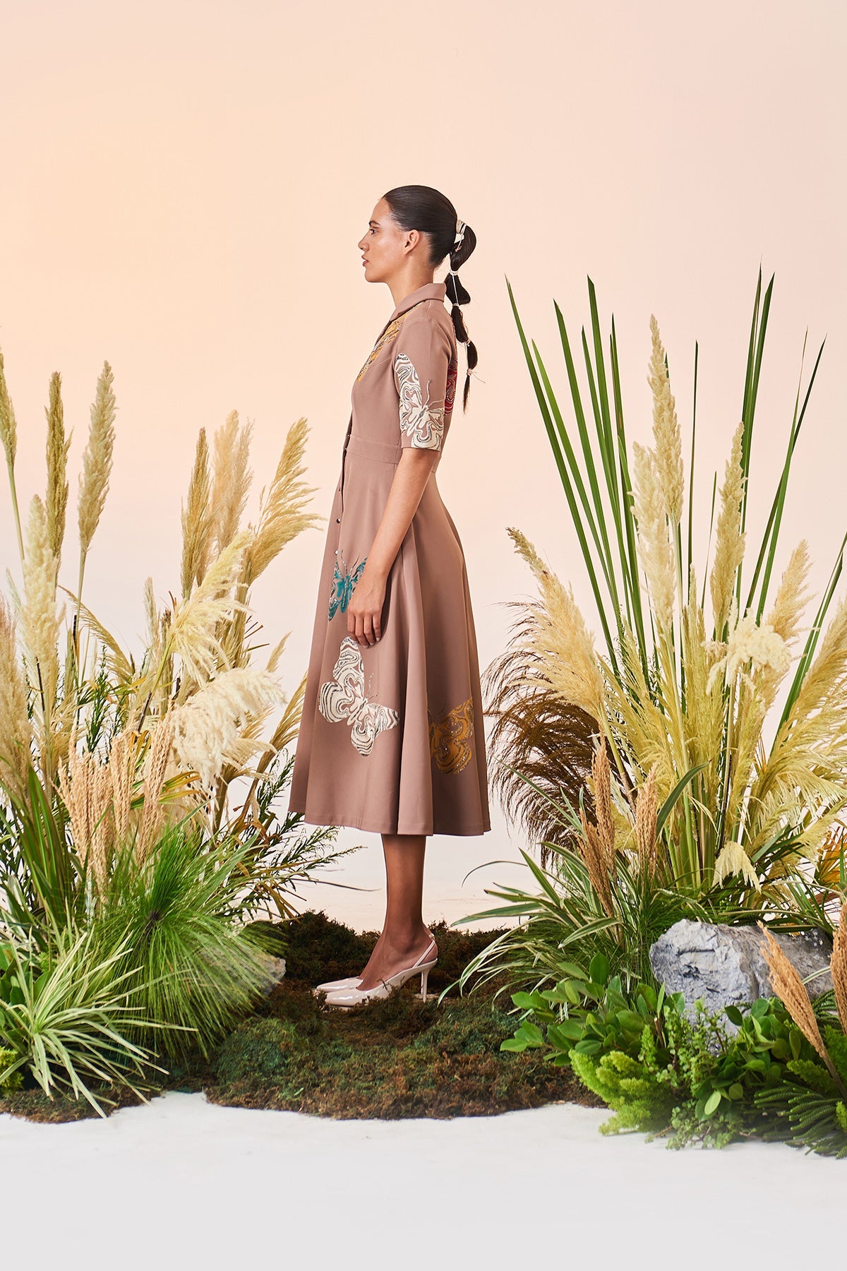 Optical Butterflies Coat Collar Circular Dress