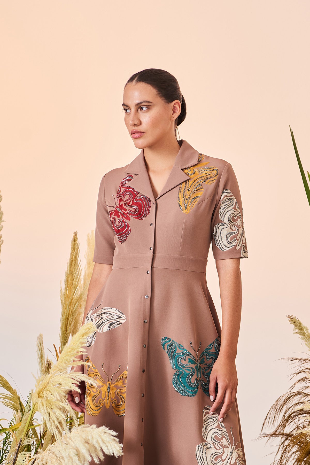 Optical Butterflies Coat Collar Circular Dress