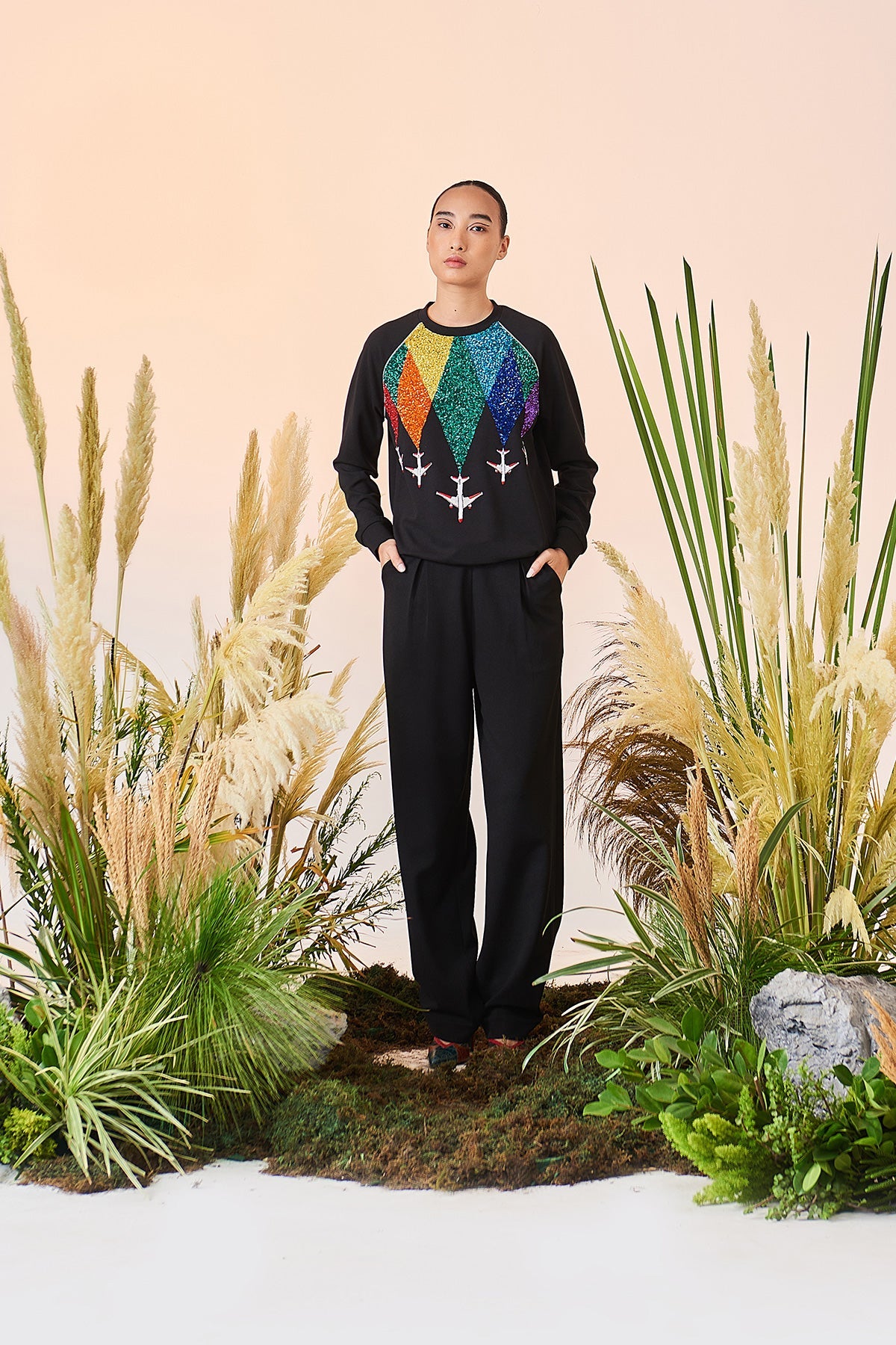 Box Pleat Pant Of (Fly Over The Rainbow Raglan Sweatshirt)