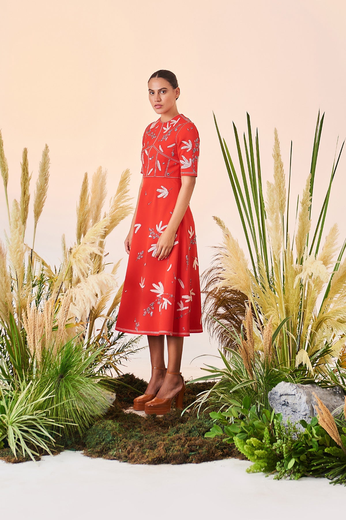 Tiny Branches Corset Midi Dress
